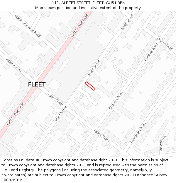 111, ALBERT STREET, FLEET, GU51 3RN: Location map and indicative extent of plot