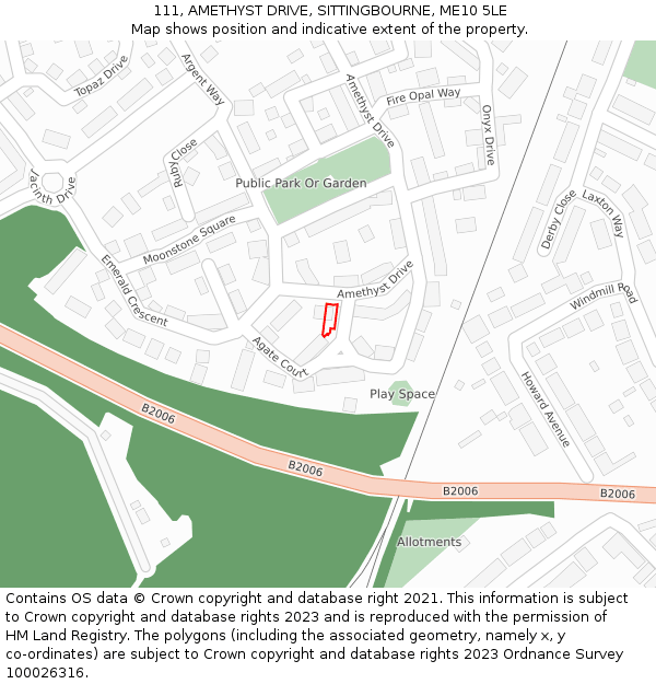 111, AMETHYST DRIVE, SITTINGBOURNE, ME10 5LE: Location map and indicative extent of plot