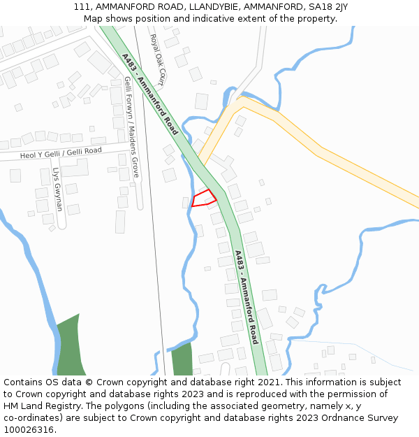 111, AMMANFORD ROAD, LLANDYBIE, AMMANFORD, SA18 2JY: Location map and indicative extent of plot