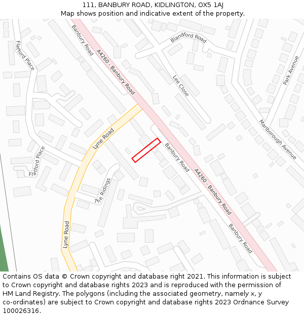 111, BANBURY ROAD, KIDLINGTON, OX5 1AJ: Location map and indicative extent of plot