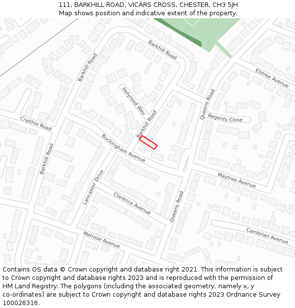 111, BARKHILL ROAD, VICARS CROSS, CHESTER, CH3 5JH: Location map and indicative extent of plot