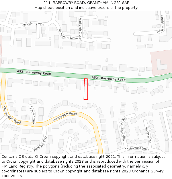 111, BARROWBY ROAD, GRANTHAM, NG31 8AE: Location map and indicative extent of plot