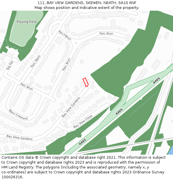 111, BAY VIEW GARDENS, SKEWEN, NEATH, SA10 6NF: Location map and indicative extent of plot