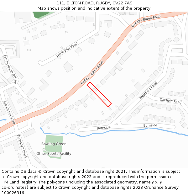 111, BILTON ROAD, RUGBY, CV22 7AS: Location map and indicative extent of plot
