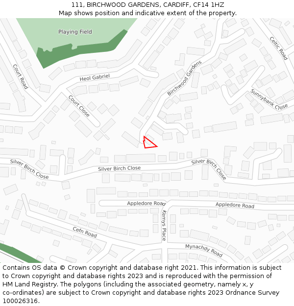 111, BIRCHWOOD GARDENS, CARDIFF, CF14 1HZ: Location map and indicative extent of plot