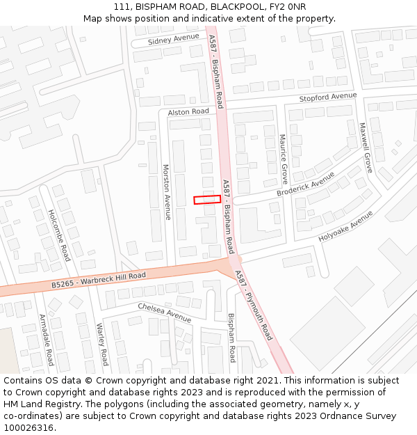 111, BISPHAM ROAD, BLACKPOOL, FY2 0NR: Location map and indicative extent of plot