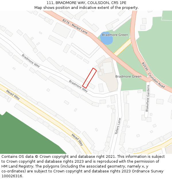 111, BRADMORE WAY, COULSDON, CR5 1PE: Location map and indicative extent of plot