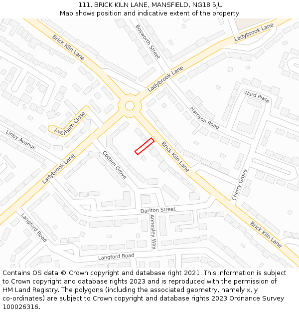 111, BRICK KILN LANE, MANSFIELD, NG18 5JU: Location map and indicative extent of plot