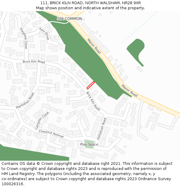 111, BRICK KILN ROAD, NORTH WALSHAM, NR28 9XR: Location map and indicative extent of plot