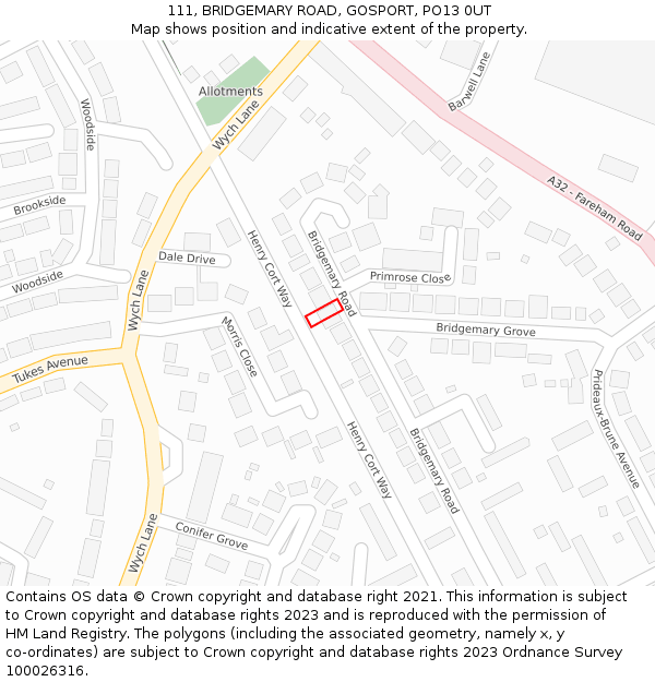 111, BRIDGEMARY ROAD, GOSPORT, PO13 0UT: Location map and indicative extent of plot