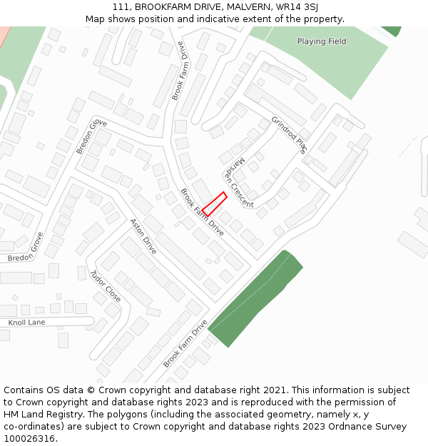 111, BROOKFARM DRIVE, MALVERN, WR14 3SJ: Location map and indicative extent of plot