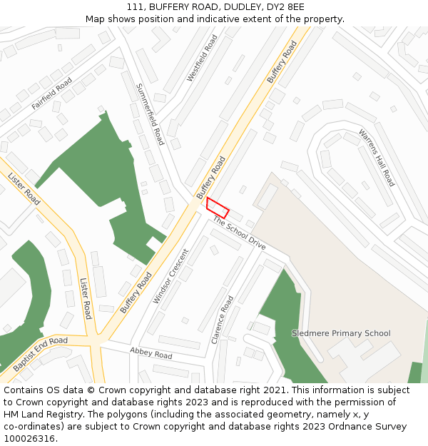 111, BUFFERY ROAD, DUDLEY, DY2 8EE: Location map and indicative extent of plot