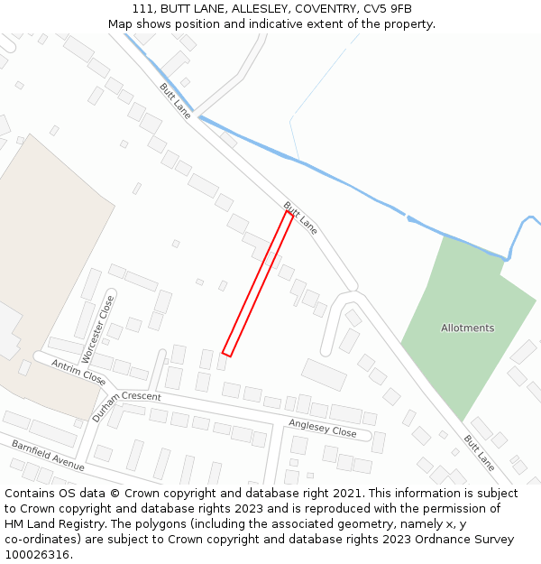 111, BUTT LANE, ALLESLEY, COVENTRY, CV5 9FB: Location map and indicative extent of plot