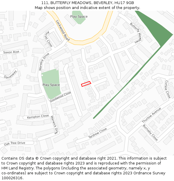 111, BUTTERFLY MEADOWS, BEVERLEY, HU17 9GB: Location map and indicative extent of plot