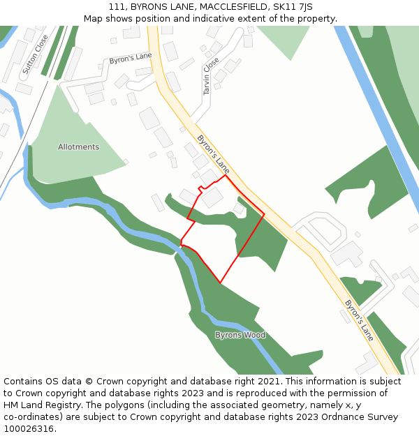 111, BYRONS LANE, MACCLESFIELD, SK11 7JS: Location map and indicative extent of plot