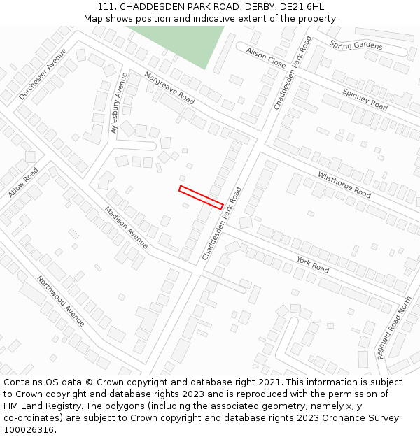 111, CHADDESDEN PARK ROAD, DERBY, DE21 6HL: Location map and indicative extent of plot