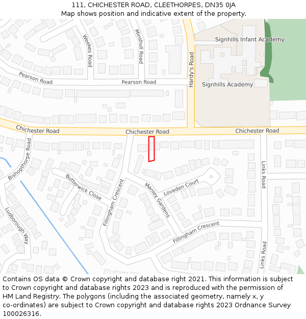 111, CHICHESTER ROAD, CLEETHORPES, DN35 0JA: Location map and indicative extent of plot