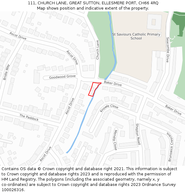 111, CHURCH LANE, GREAT SUTTON, ELLESMERE PORT, CH66 4RQ: Location map and indicative extent of plot