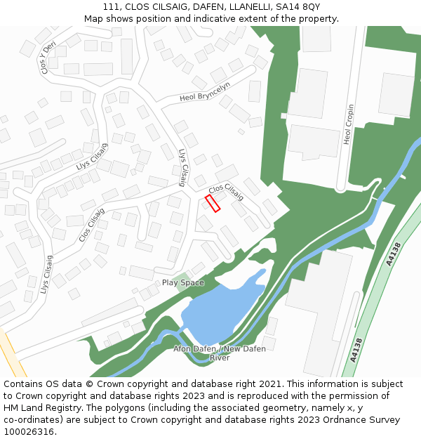 111, CLOS CILSAIG, DAFEN, LLANELLI, SA14 8QY: Location map and indicative extent of plot