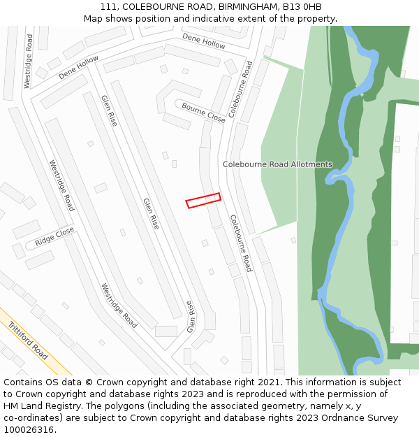 111, COLEBOURNE ROAD, BIRMINGHAM, B13 0HB: Location map and indicative extent of plot