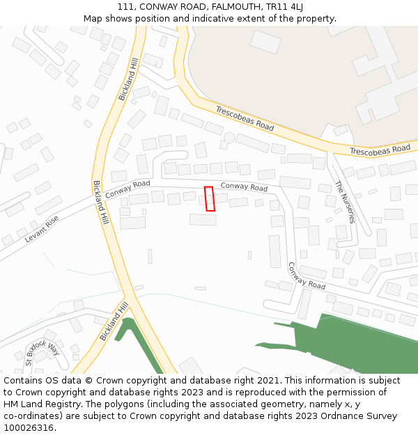 111, CONWAY ROAD, FALMOUTH, TR11 4LJ: Location map and indicative extent of plot