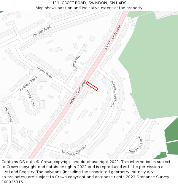 111, CROFT ROAD, SWINDON, SN1 4DS: Location map and indicative extent of plot