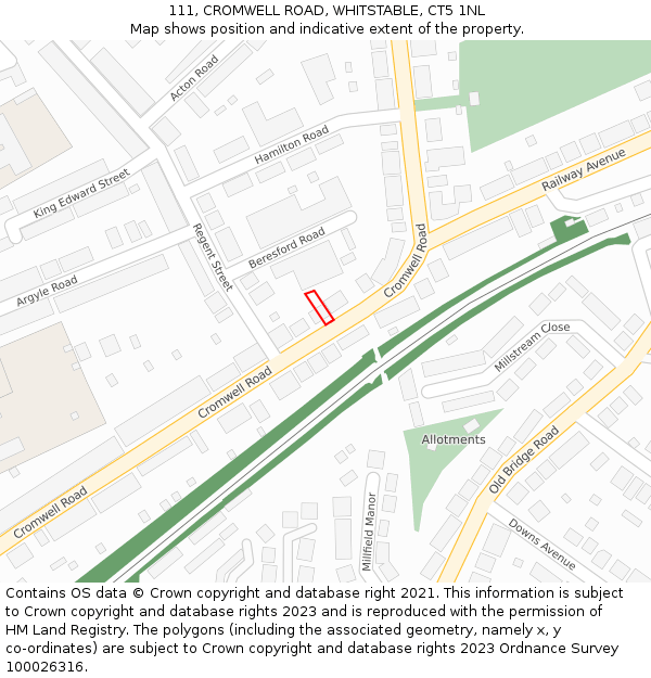 111, CROMWELL ROAD, WHITSTABLE, CT5 1NL: Location map and indicative extent of plot