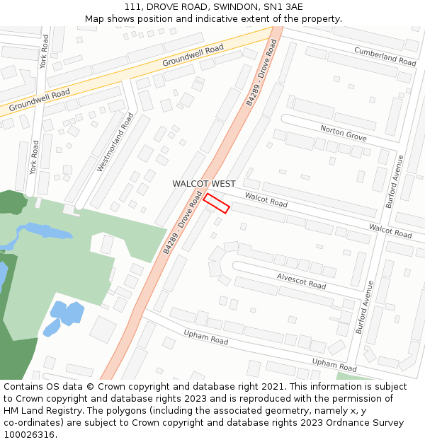 111, DROVE ROAD, SWINDON, SN1 3AE: Location map and indicative extent of plot
