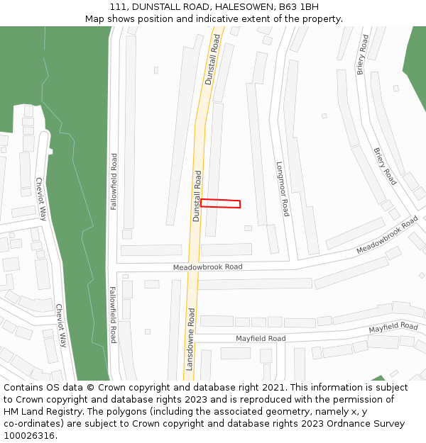 111, DUNSTALL ROAD, HALESOWEN, B63 1BH: Location map and indicative extent of plot