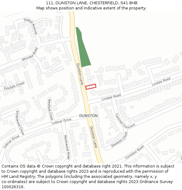 111, DUNSTON LANE, CHESTERFIELD, S41 8HB: Location map and indicative extent of plot