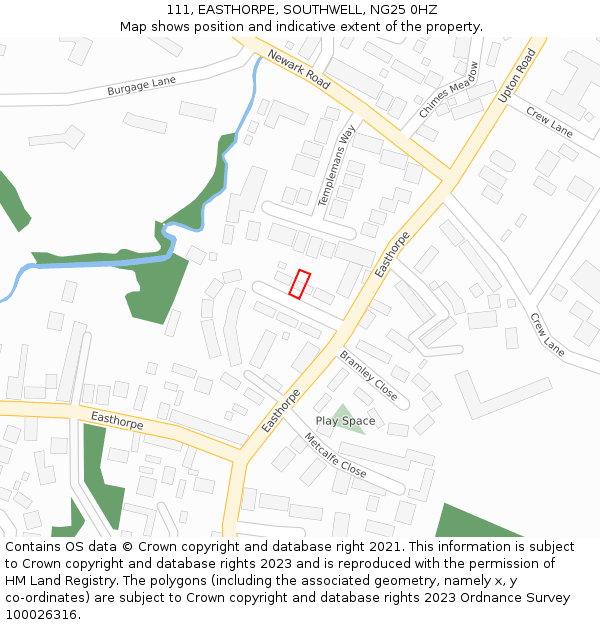 111, EASTHORPE, SOUTHWELL, NG25 0HZ: Location map and indicative extent of plot