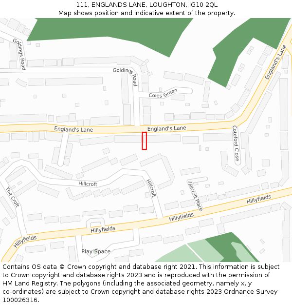 111, ENGLANDS LANE, LOUGHTON, IG10 2QL: Location map and indicative extent of plot