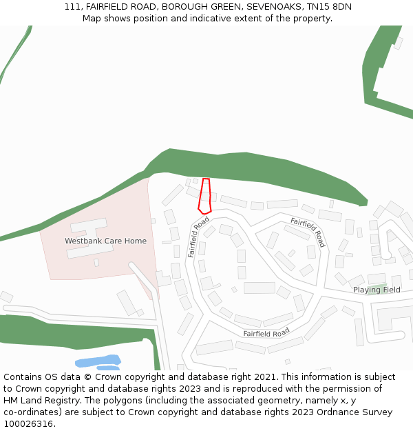 111, FAIRFIELD ROAD, BOROUGH GREEN, SEVENOAKS, TN15 8DN: Location map and indicative extent of plot