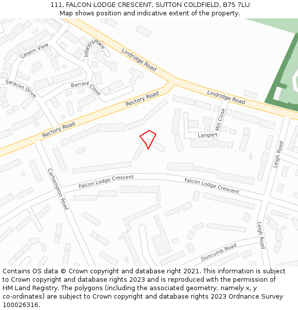 111, FALCON LODGE CRESCENT, SUTTON COLDFIELD, B75 7LU: Location map and indicative extent of plot