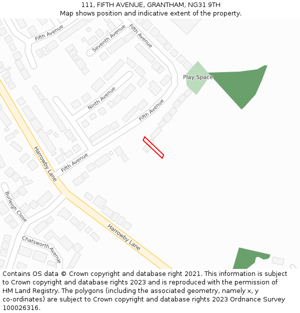 111, FIFTH AVENUE, GRANTHAM, NG31 9TH: Location map and indicative extent of plot