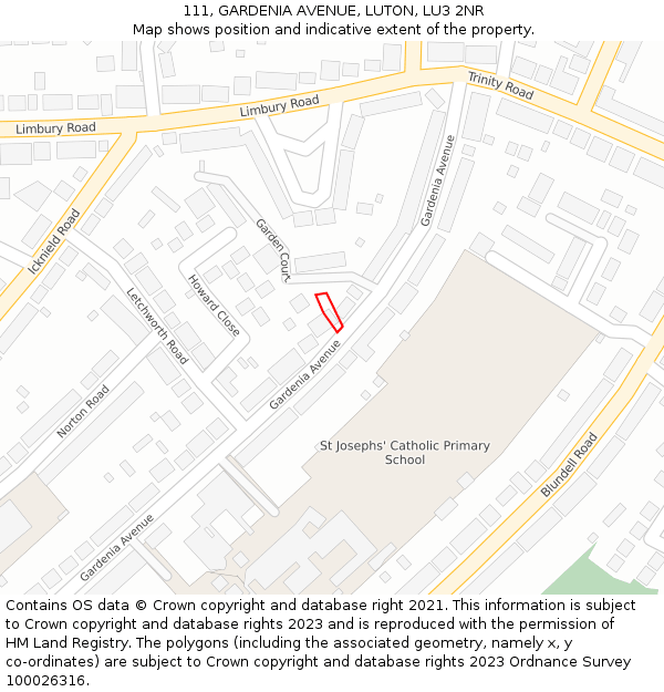 111, GARDENIA AVENUE, LUTON, LU3 2NR: Location map and indicative extent of plot