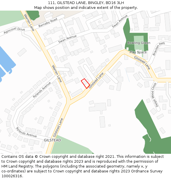 111, GILSTEAD LANE, BINGLEY, BD16 3LH: Location map and indicative extent of plot