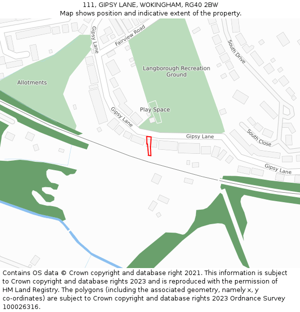 111, GIPSY LANE, WOKINGHAM, RG40 2BW: Location map and indicative extent of plot