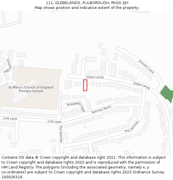 111, GLEBELANDS, PULBOROUGH, RH20 2JH: Location map and indicative extent of plot