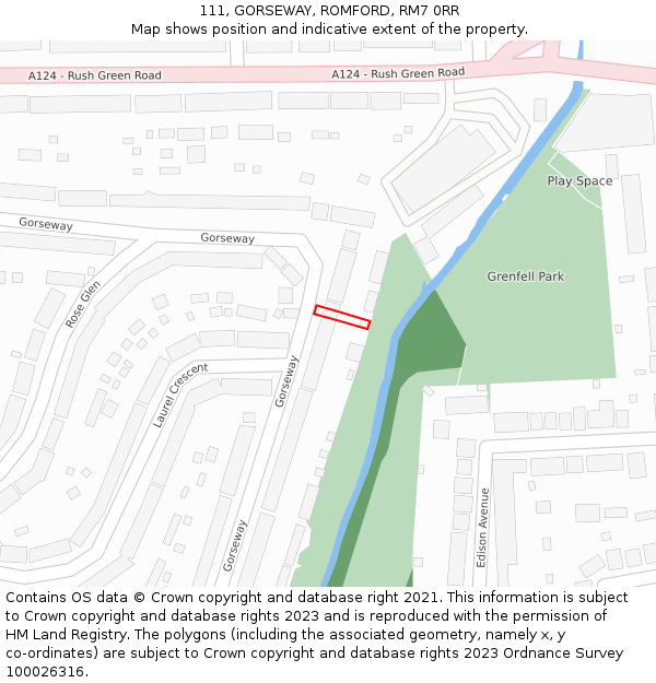 111, GORSEWAY, ROMFORD, RM7 0RR: Location map and indicative extent of plot