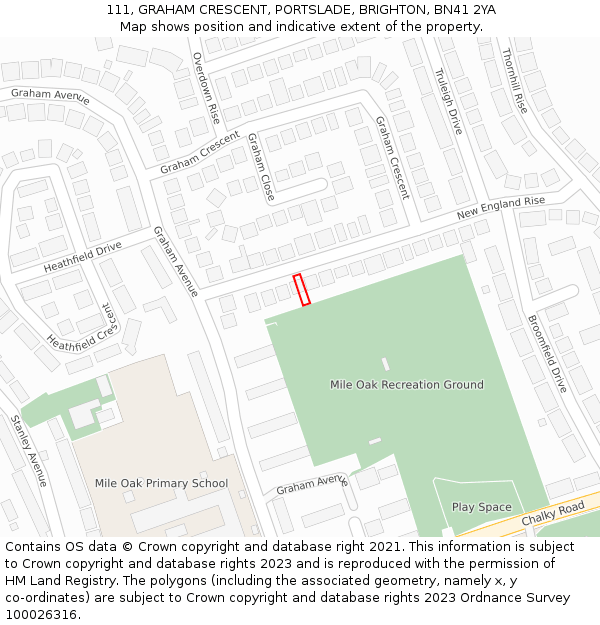 111, GRAHAM CRESCENT, PORTSLADE, BRIGHTON, BN41 2YA: Location map and indicative extent of plot