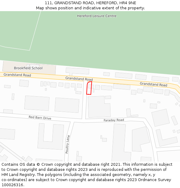 111, GRANDSTAND ROAD, HEREFORD, HR4 9NE: Location map and indicative extent of plot