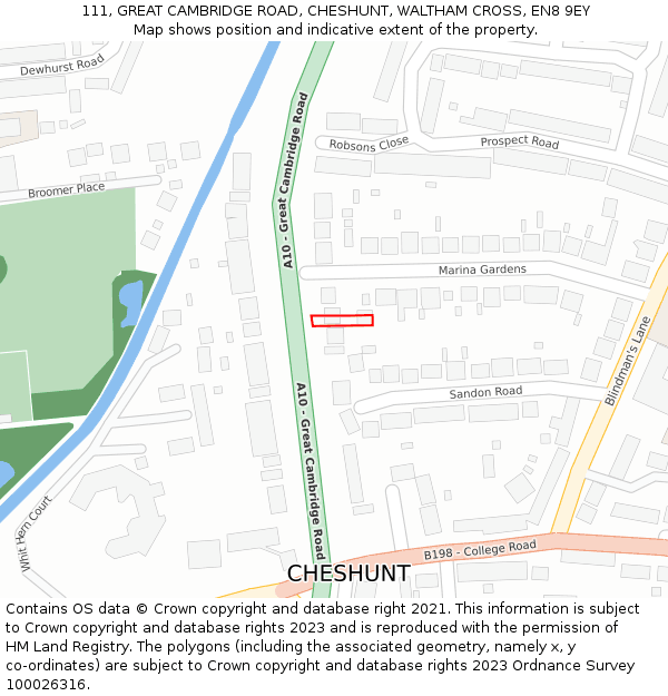 111, GREAT CAMBRIDGE ROAD, CHESHUNT, WALTHAM CROSS, EN8 9EY: Location map and indicative extent of plot