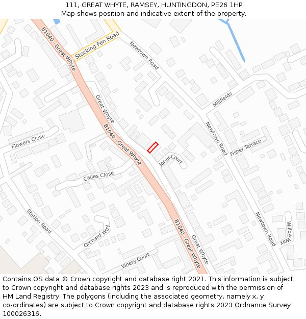 111, GREAT WHYTE, RAMSEY, HUNTINGDON, PE26 1HP: Location map and indicative extent of plot