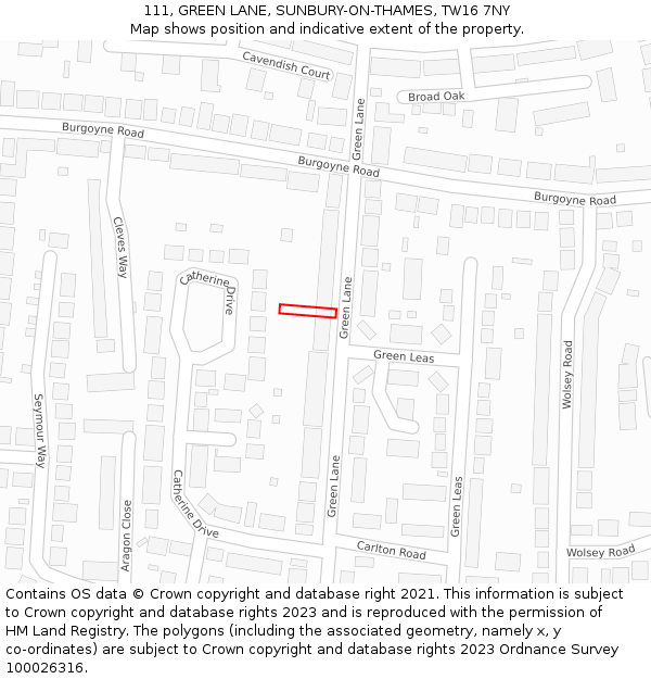 111, GREEN LANE, SUNBURY-ON-THAMES, TW16 7NY: Location map and indicative extent of plot