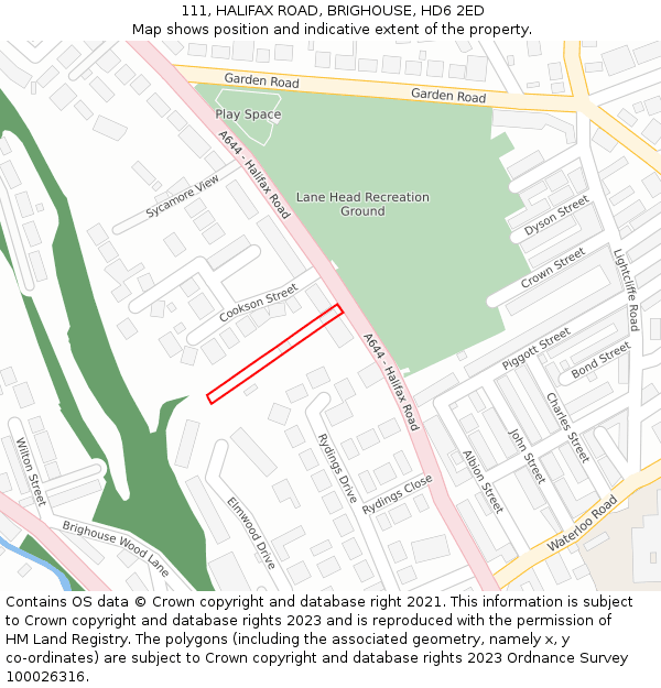 111, HALIFAX ROAD, BRIGHOUSE, HD6 2ED: Location map and indicative extent of plot