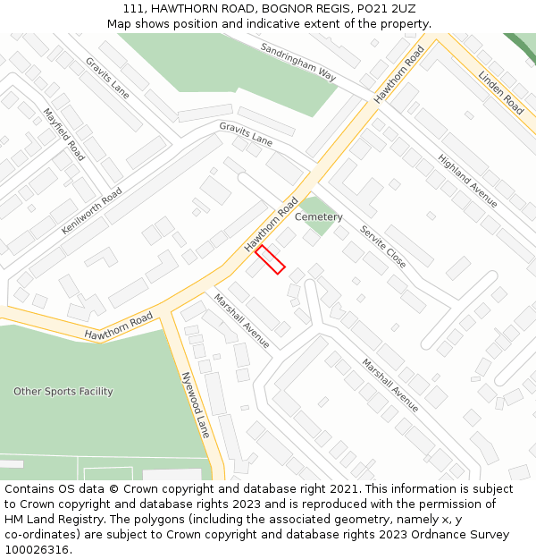 111, HAWTHORN ROAD, BOGNOR REGIS, PO21 2UZ: Location map and indicative extent of plot