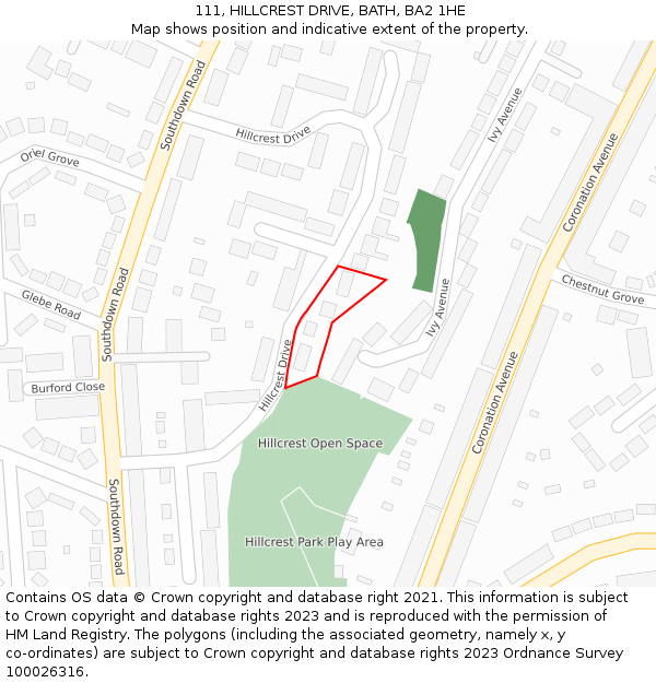 111, HILLCREST DRIVE, BATH, BA2 1HE: Location map and indicative extent of plot