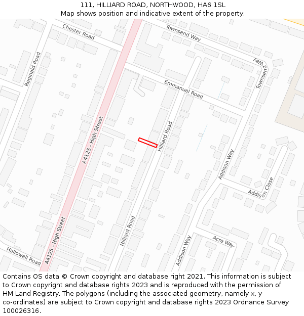 111, HILLIARD ROAD, NORTHWOOD, HA6 1SL: Location map and indicative extent of plot