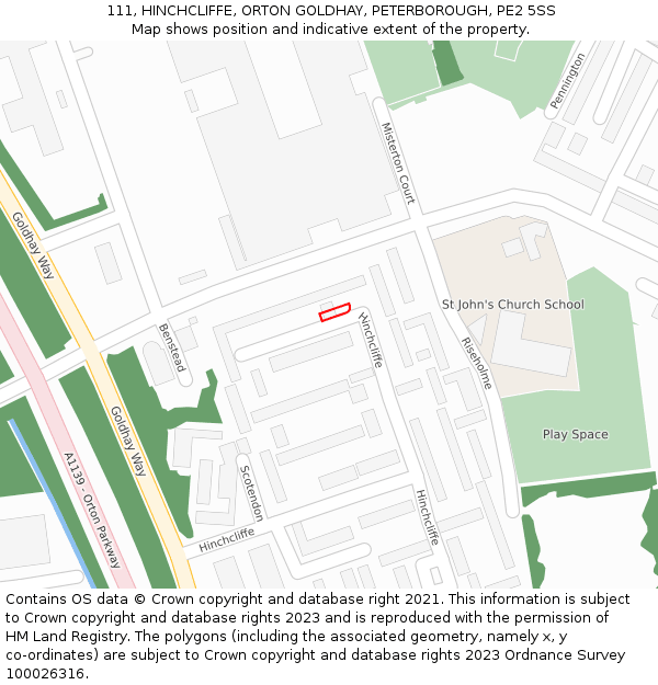 111, HINCHCLIFFE, ORTON GOLDHAY, PETERBOROUGH, PE2 5SS: Location map and indicative extent of plot